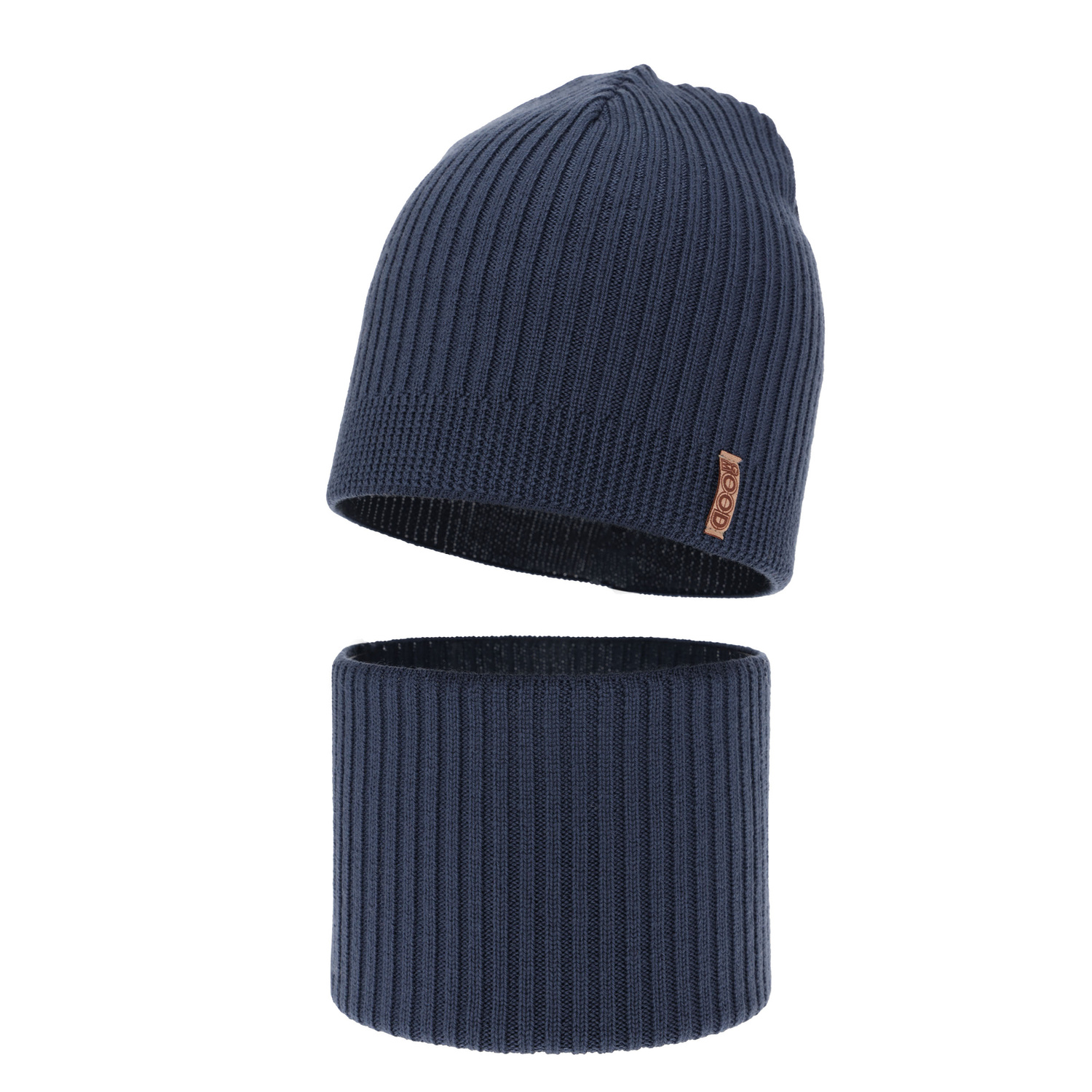 Pojke höst/vår set: mössa och tubhalsduk, blå, 100% Merino Ull, Chester
