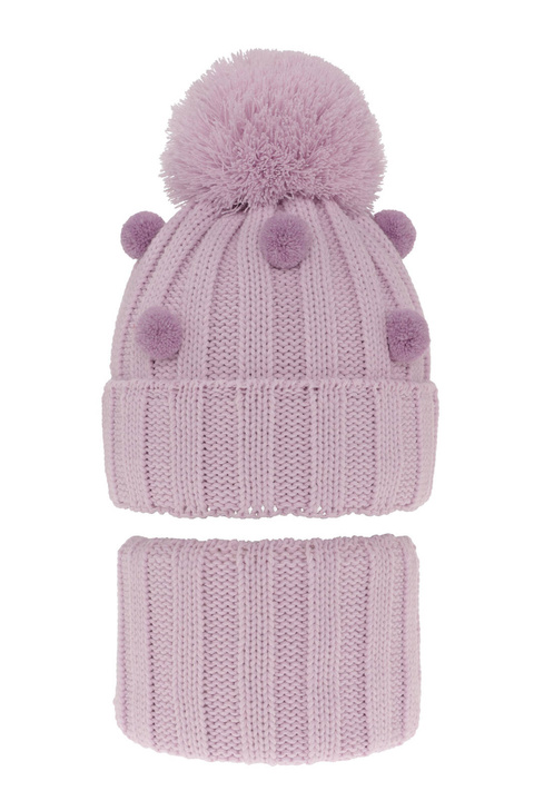 Flicka vinter set: mössa och tubhalsduk, lila, med pompom, Hekate