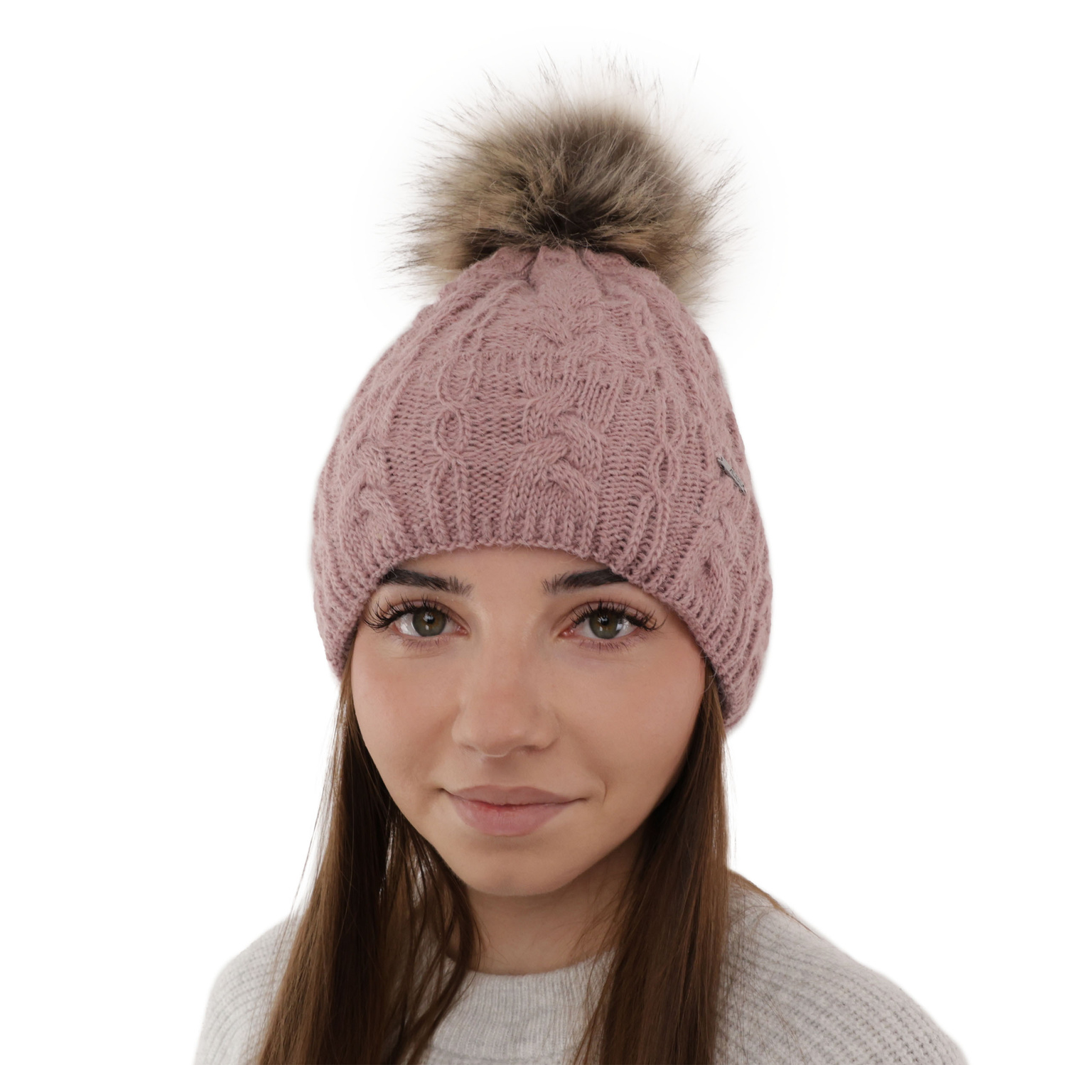 Dam vintermössa, wrzosowa, med pompom, Omega