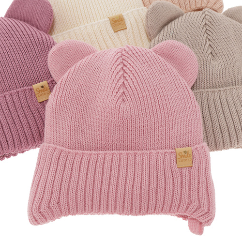 Flicka vintermössa, rosa ljus, med knytband, med merinull, Shira