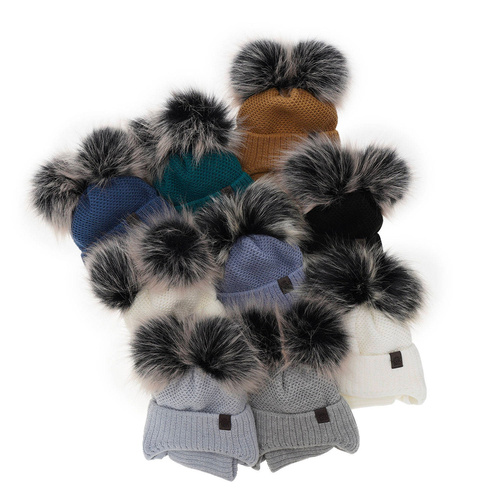 Pojke vinter set: mössa och tubhalsduk, beige, med två pompommar, med knytband, Randel