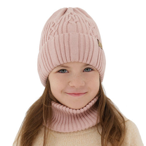 Flicka vinter set: mössa och halsduk, ljusrosa, Rema