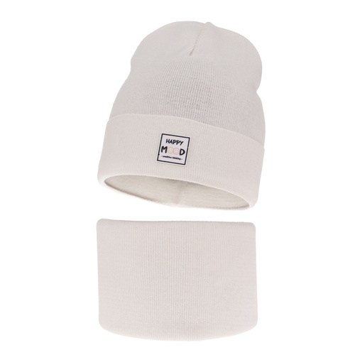 Flicka höst/vår set: mössa och tubhalsduk, vit, med bomull, Mersila