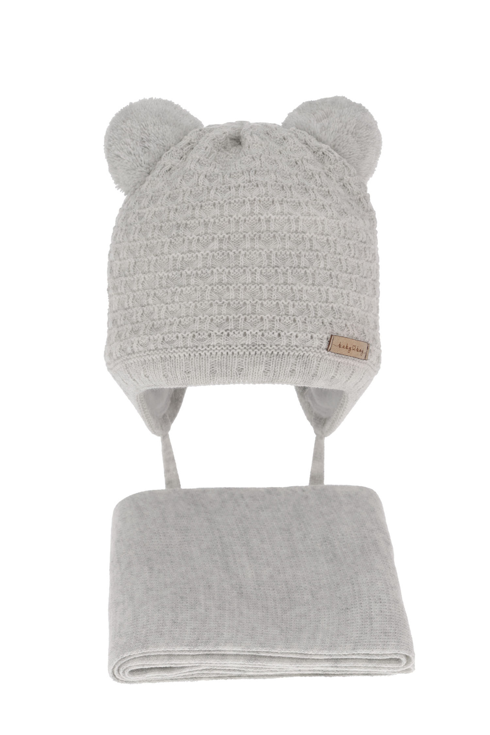 Pojke vinter set: mössa och halsduk, grå, med två pompommar, Franki