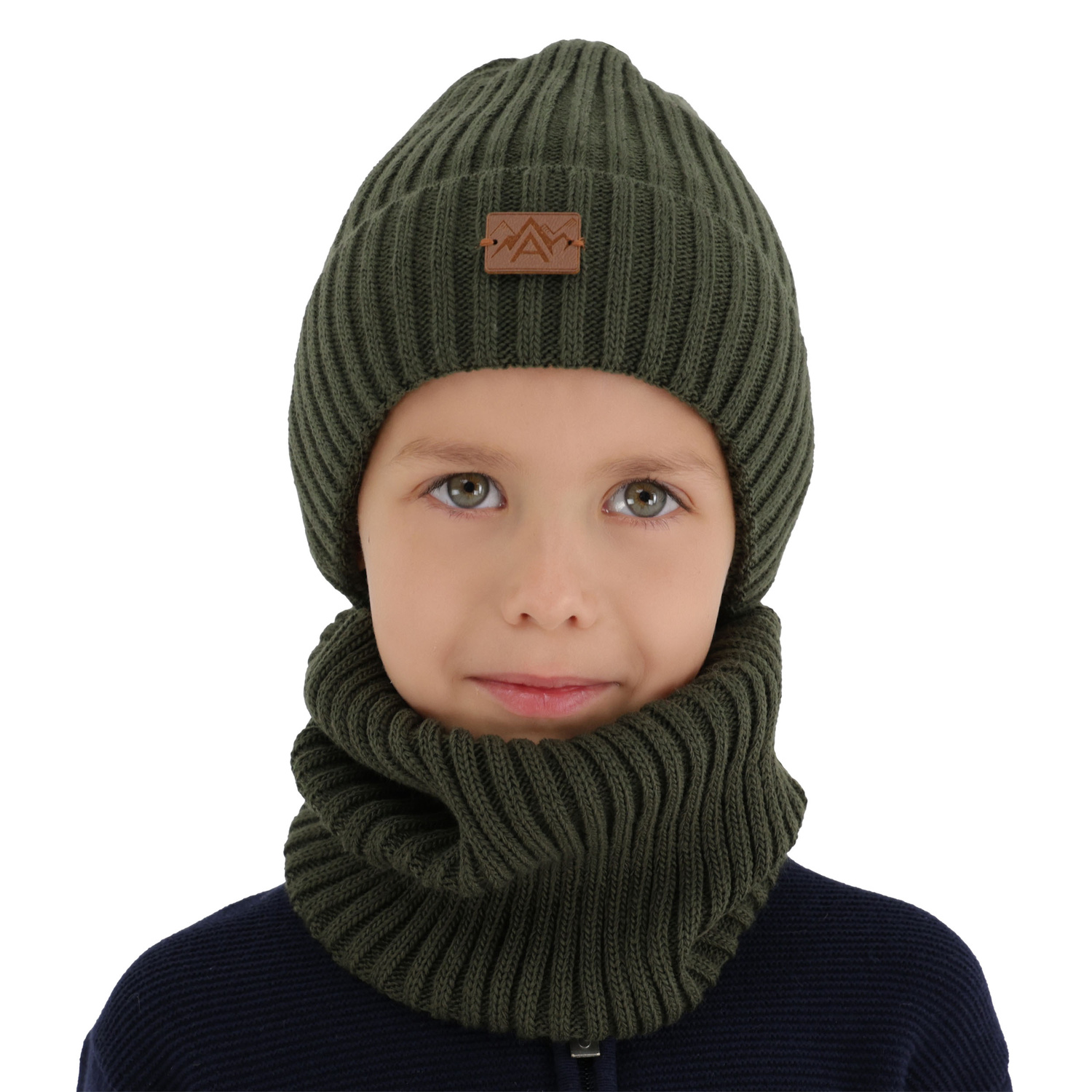 Pojke vinter set: mössa och tubhalsduk, khaki, Fargo