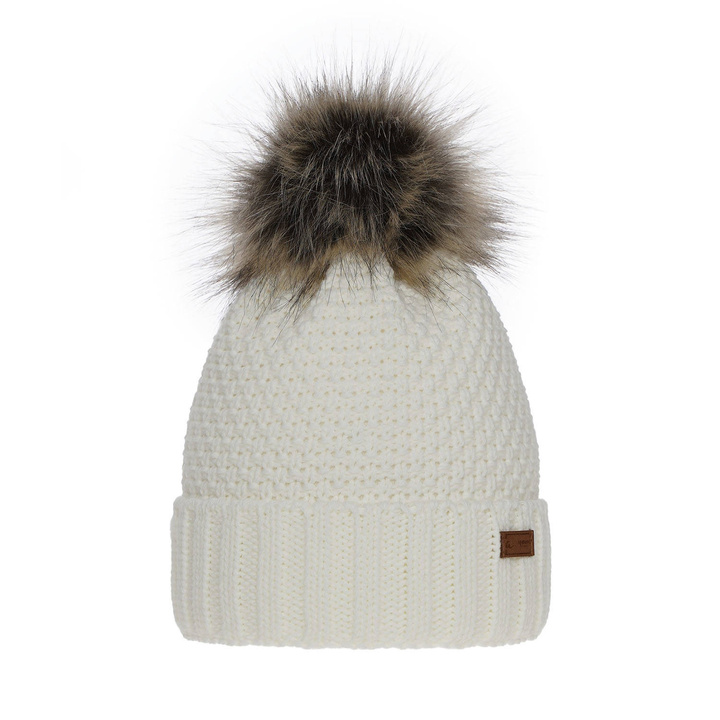 Flicka vintermössa, kremowy, med pompom, Pola