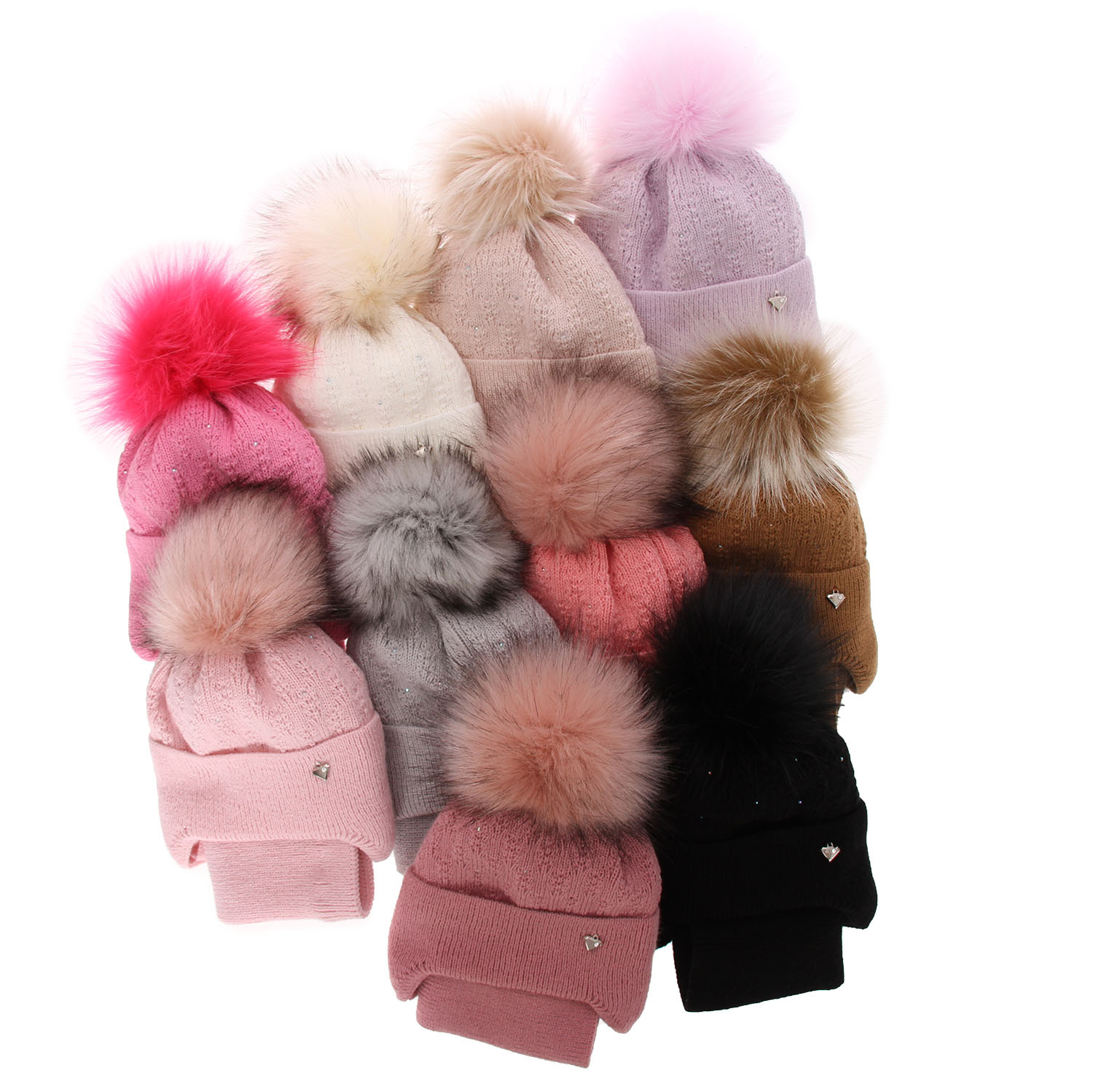 Flicka vinter set: mössa och halsduk, grå, med pompom, Kornela
