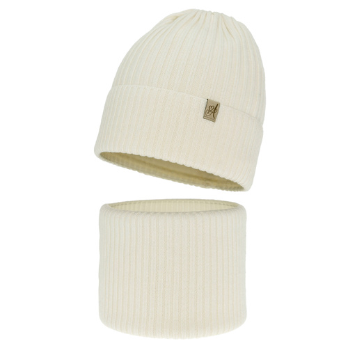 Flicka vinter set: mössa och halsduk, kremowy, 100% Merino Ull, Patricia