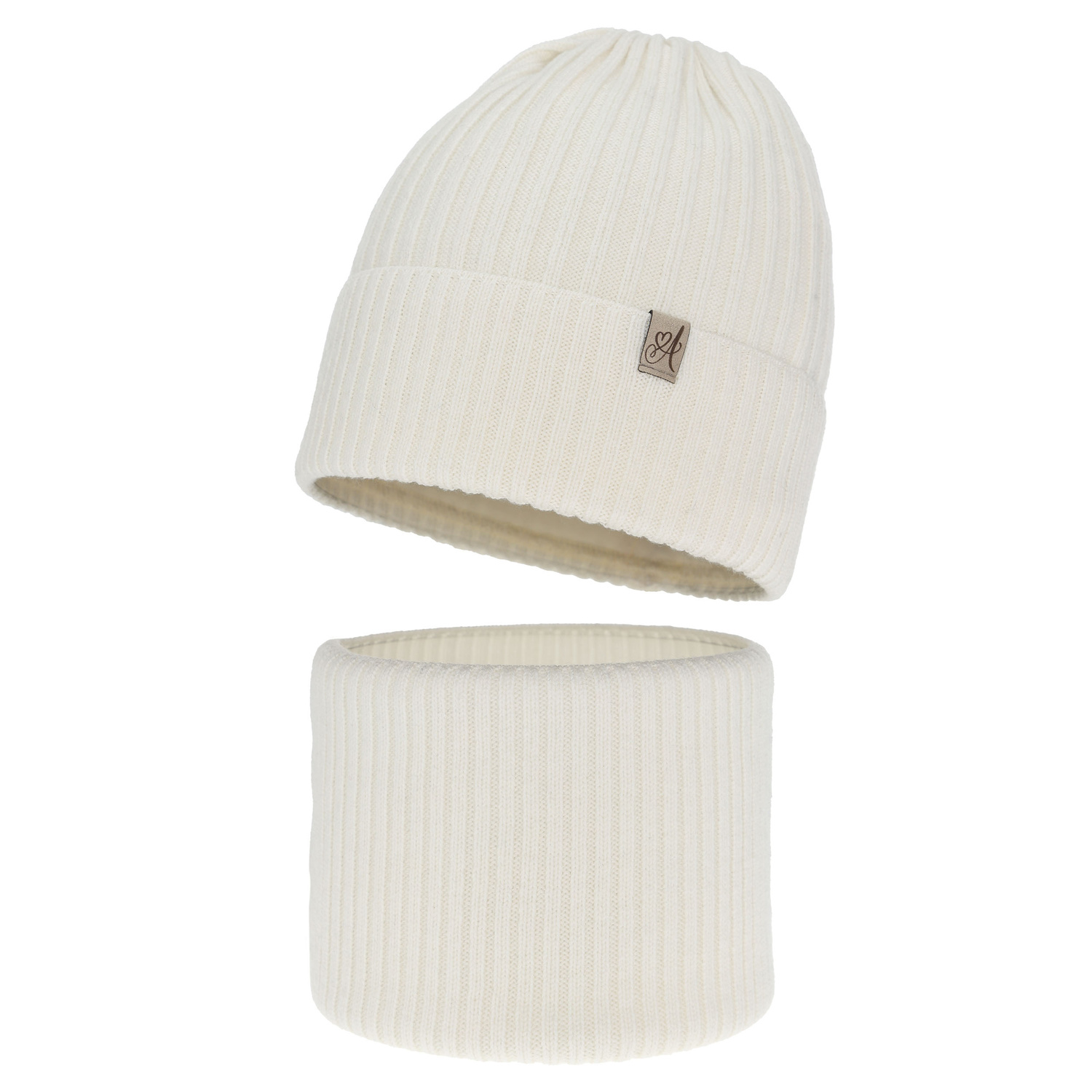 Flicka vinter set: mössa och halsduk, vit, 100% Merino Ull, Patricia