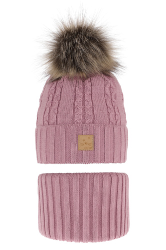 Flicka vinter set: mössa och tubhalsduk, lila, med pompom, Alexia