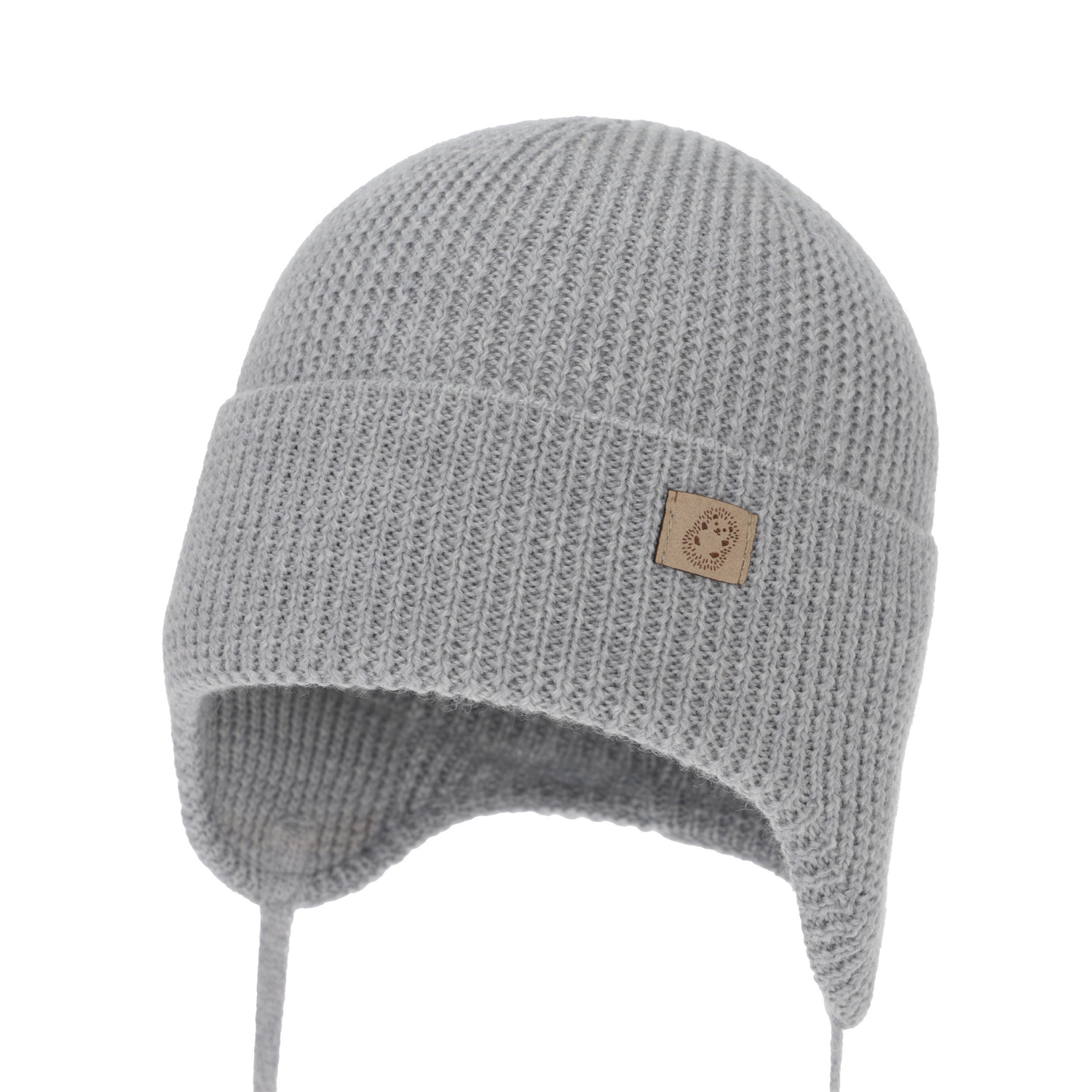 Pojke höst/vår mössa, grå, 100% Merino Ull, med knytband, Bakadi