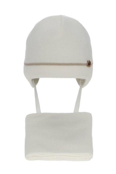 Flicka vinter set: mössa och halsduk, krämvit, med knytband, Elina