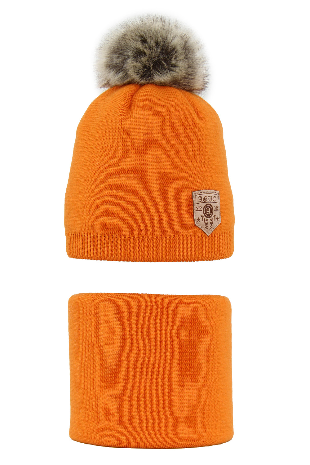 Pojke vinter set: mössa och tubhalsduk, orange, med pompom, Apolin