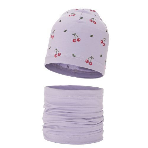 Flicka höst/vår set: mössa och tubhalsduk, lila, fodrad med bomull, Cerise