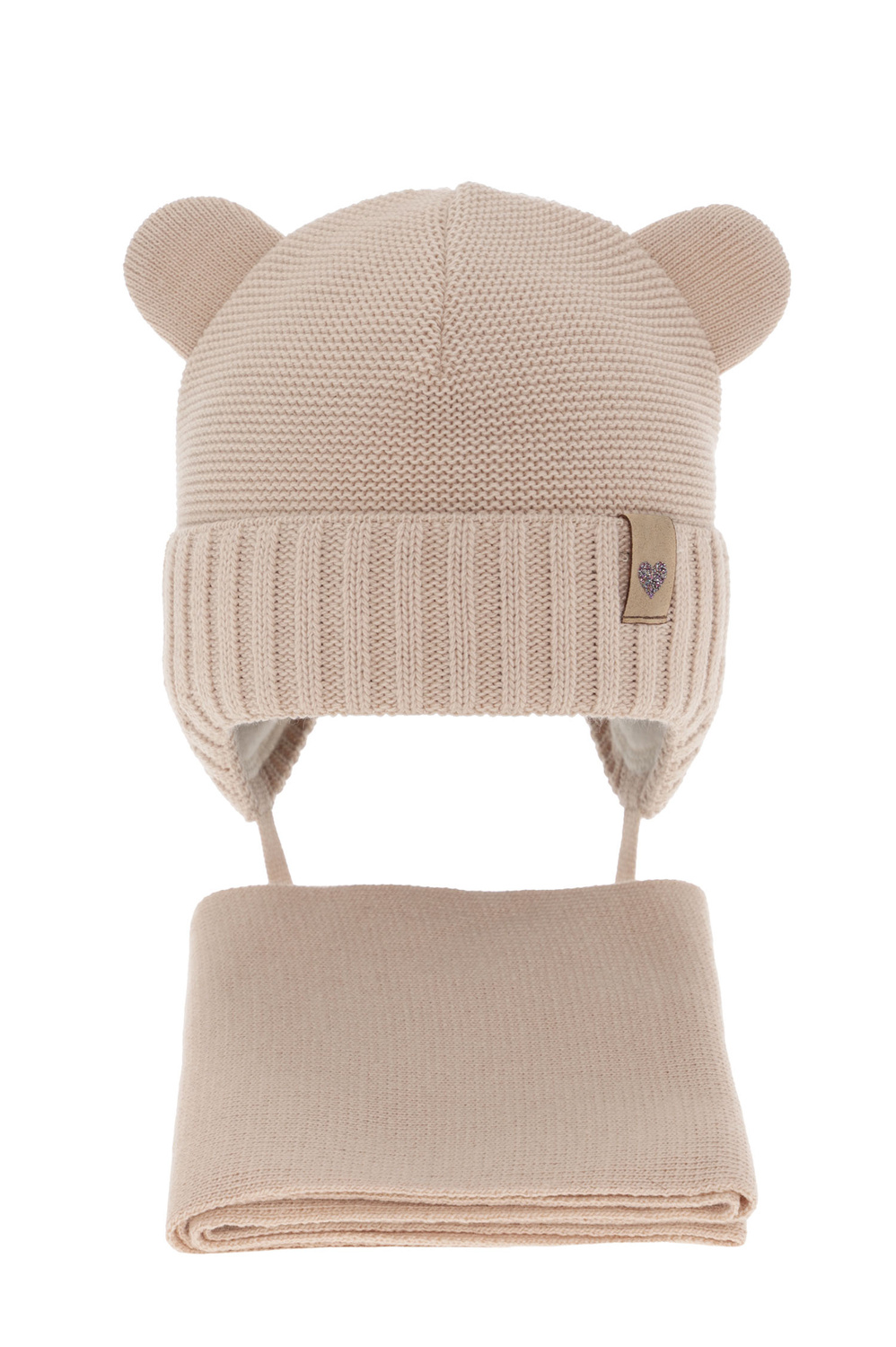 Flicka vinter set: mössa och halsduk, beige, med knytband, Alice
