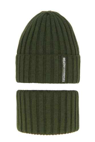 Pojke vinter set: mössa och halsduk, khaki, Livido