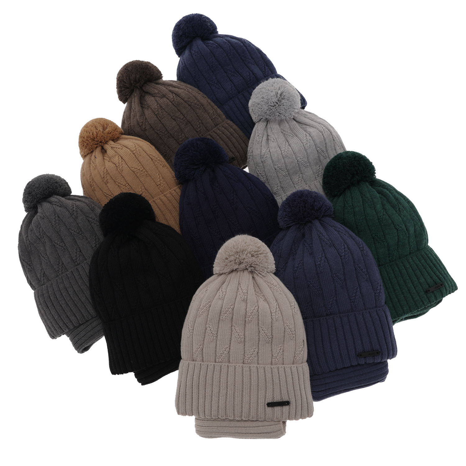Pojke vinter set: mössa och halsduk, brun, med pompom, med merinull, Talar