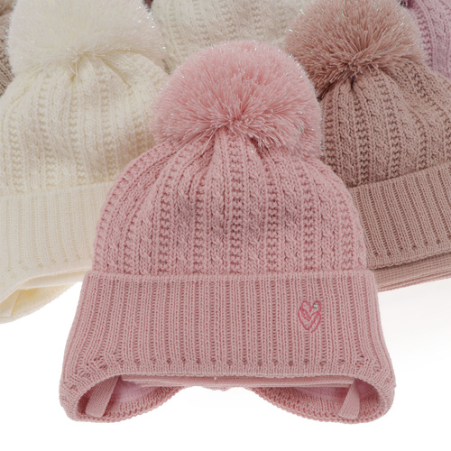 Flicka vinter set: mössa och halsduk, vit, med knytband, med pompom, Marisa