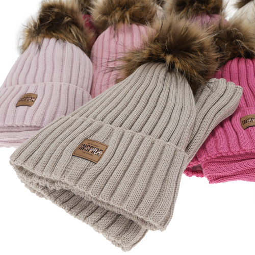 Flicka vinter set: mössa och tubhalsduk, grå, fodrad med fleece, med merinull, Bellina