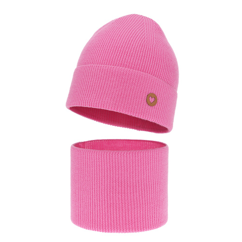 Flicka höst/vår set: mössa och tubhalsduk, rosa, 100% Merino Ull, Brook