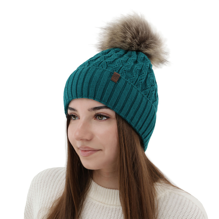 Dam vintermössa, smaragdgrön, med pompom, Katty