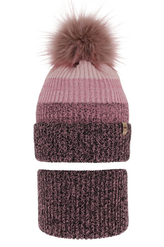 Flicka vinter set: mössa och halsduk, svart, med pompom, Gimena