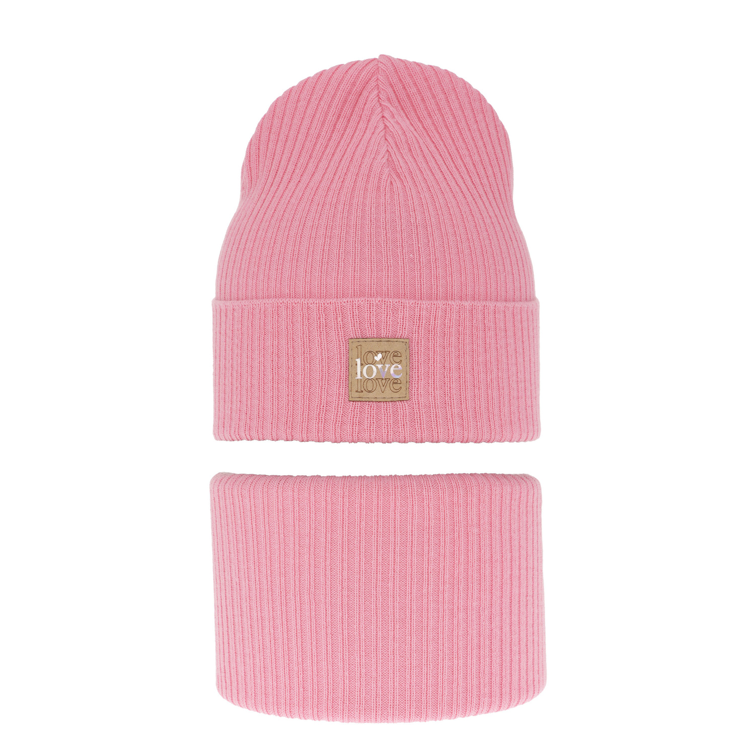 Flicka höst/vår set: mössa och tubhalsduk, rosa, med bomull, Furora