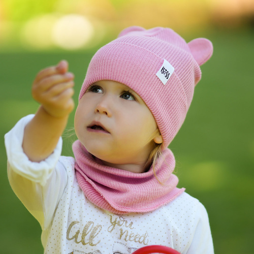 Flicka höst/vår set: mössa och tubhalsduk, rosa, med bomull, Kajra