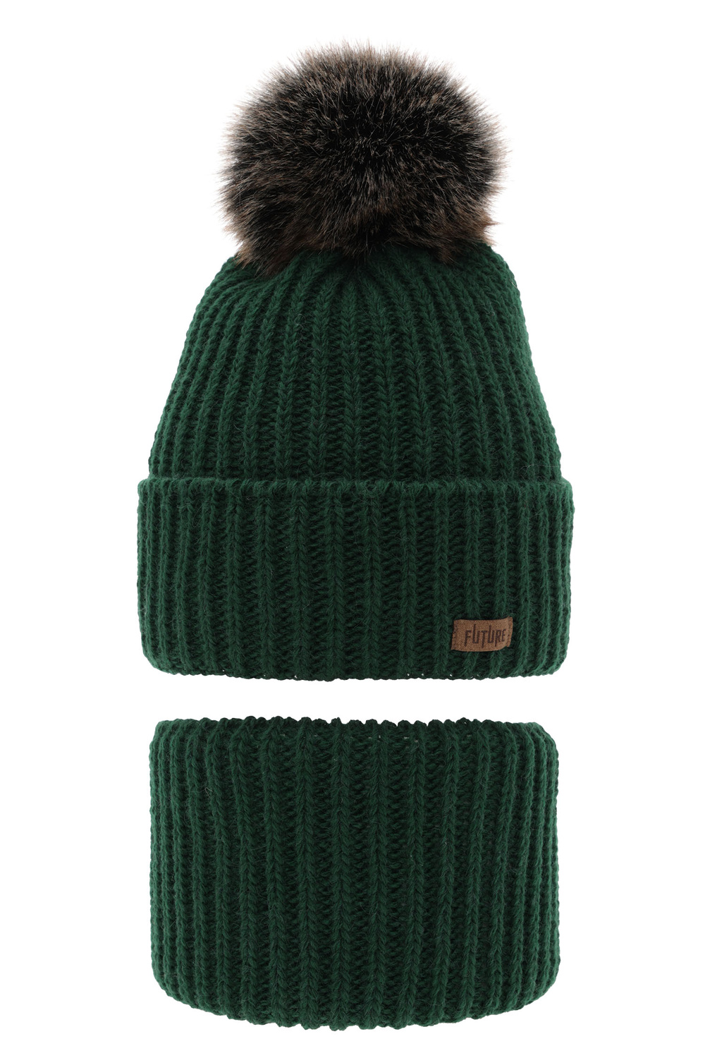 Pojke vinter set: mössa och halsduk, grön, med pompom, Wonder