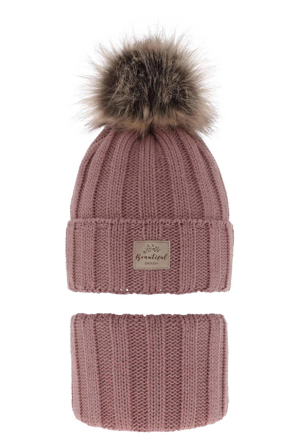 Flicka vinter set: mössa och halsduk, lavendel, med pompom, Kaliope