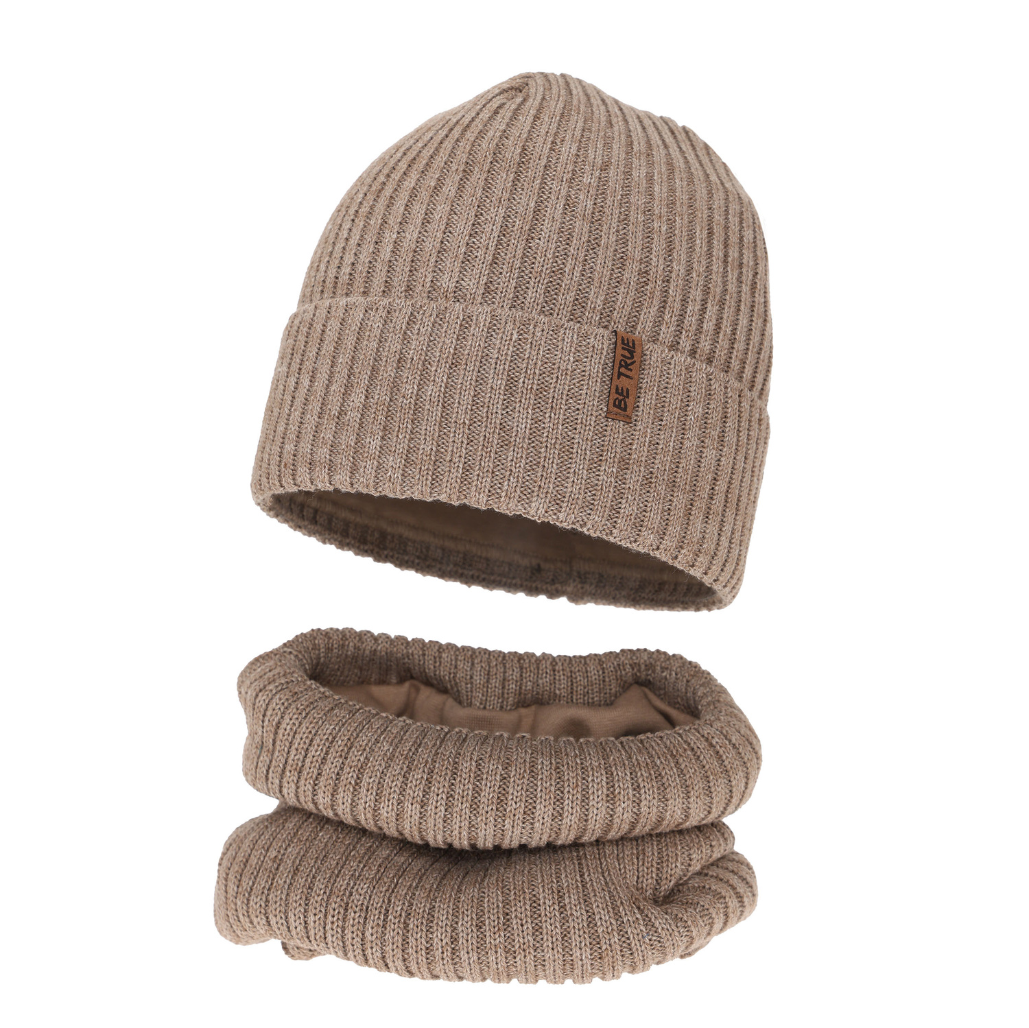 Pojke vinter set (mössa och tubhalsduk), beige, med merinull, Colton