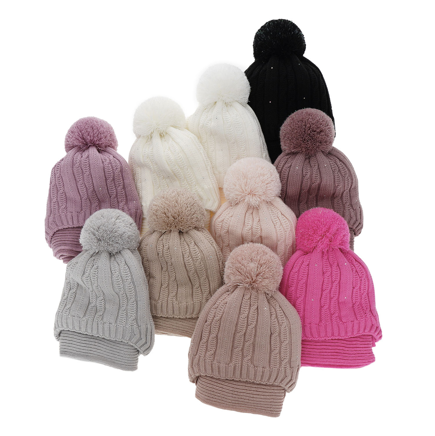 Flicka vinter set: mössa och halsduk, kremowy, med pompom, Candy