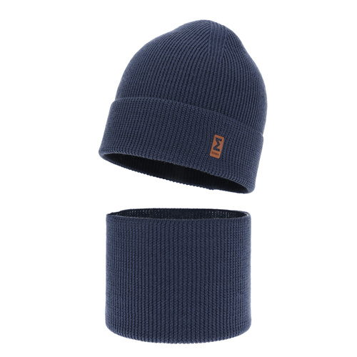 Pojke höst/vår set: mössa och tubhalsduk, blå, 100% Merino Ull, Bruce