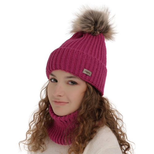 Flicka vinter set: mössa och tubhalsduk, rosa, med pompom, Willow