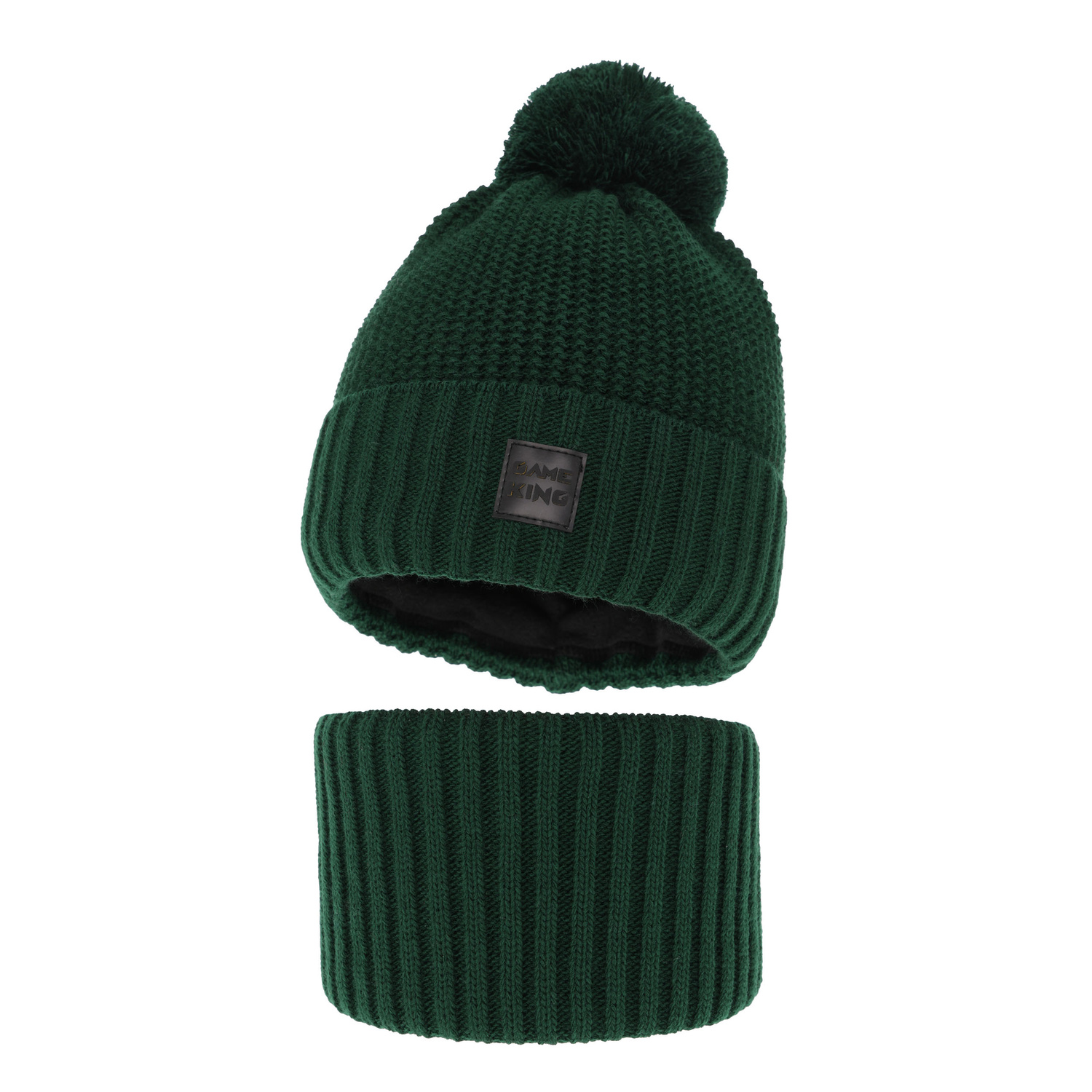 Pojke vinter set: mössa och tubhalsduk, grön, med pompom, Conan