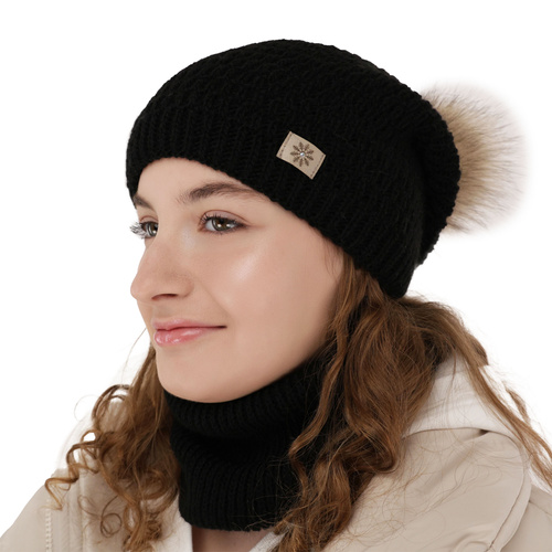 Flicka vinter set: mössa och halsduk, grå, med pompom, Germina