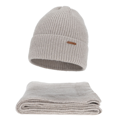 Dam vinter set: mössa och halsduk, beige, med merinull, Seala