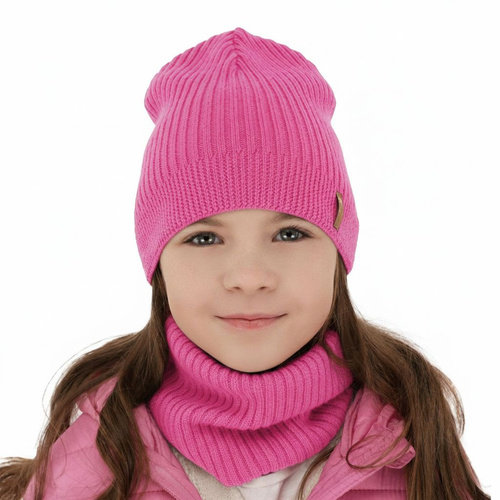 Flicka höst/vår set: mössa och tubhalsduk, rosa, 100% Merino Ull, Chelsie