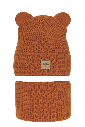 Pojke vinter set: mössa och tubhalsduk, orange, med pompom, Michael