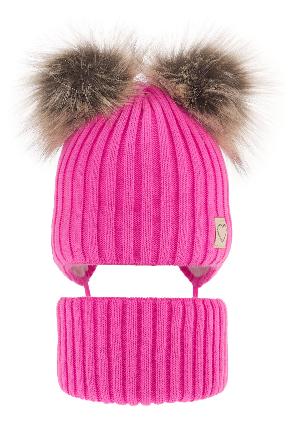 Flicka vinter set: mössa och halsduk, rosa, med två pompommar, wiązany, Telisa