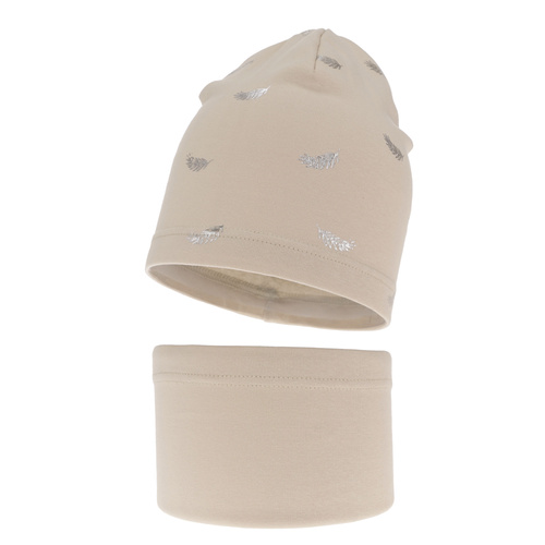 Flicka höst/vår set: mössa och tubhalsduk, beige, fodrad med bomull, Florena