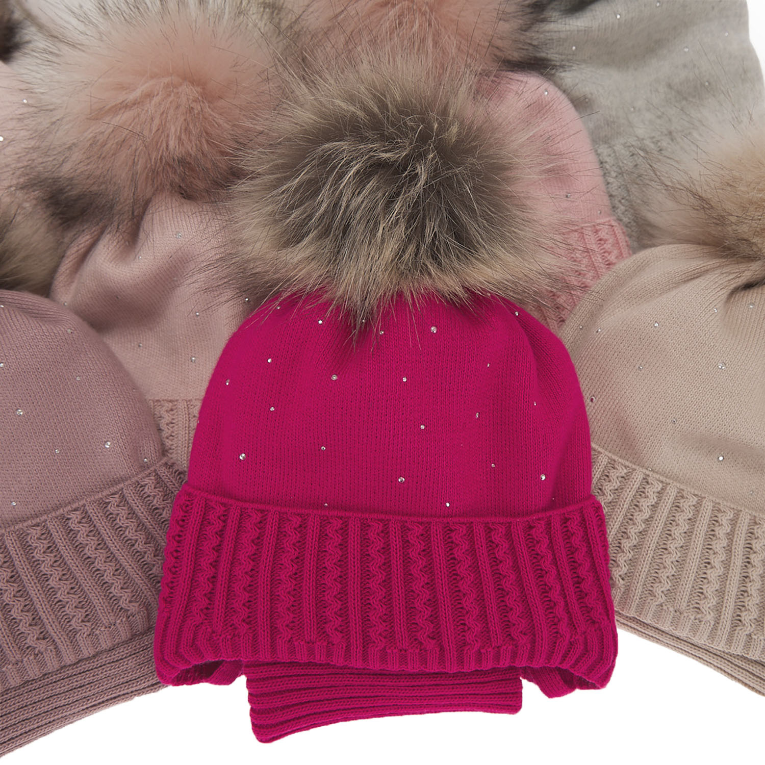 Flicka vinter set: mössa och halsduk, rosa, med pompom, Renia