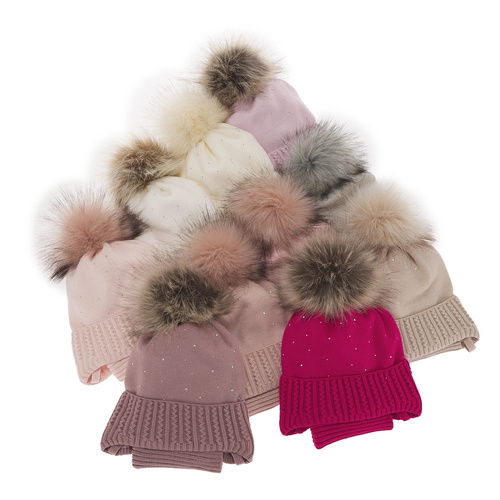 Flicka vinter set: mössa och halsduk, rosa, med pompom, Renia