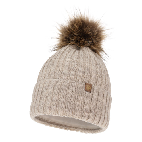 Dam vintermössa, beige, med pompom, Savona