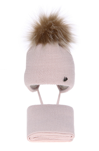 Flicka vinter set: mössa och halsduk, rosa, med pompom, Aimi