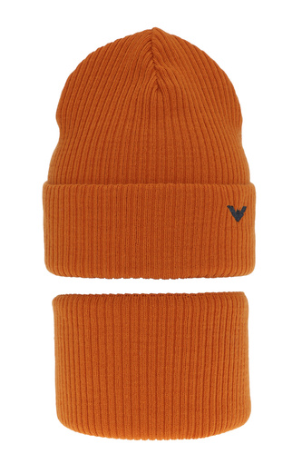 Pojke vinter set: mössa och tubhalsduk, orange, med pompom, Romeo