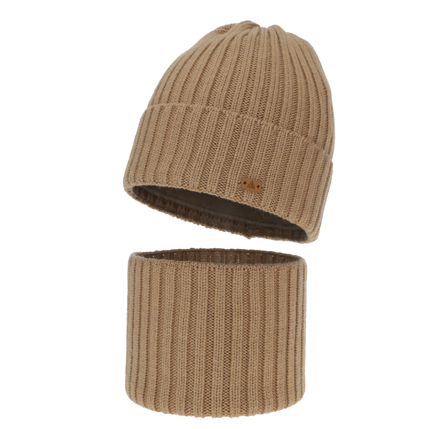 Pojke vinter set: mössa och tubhalsduk, 100% Merino Ull, camel Umberto