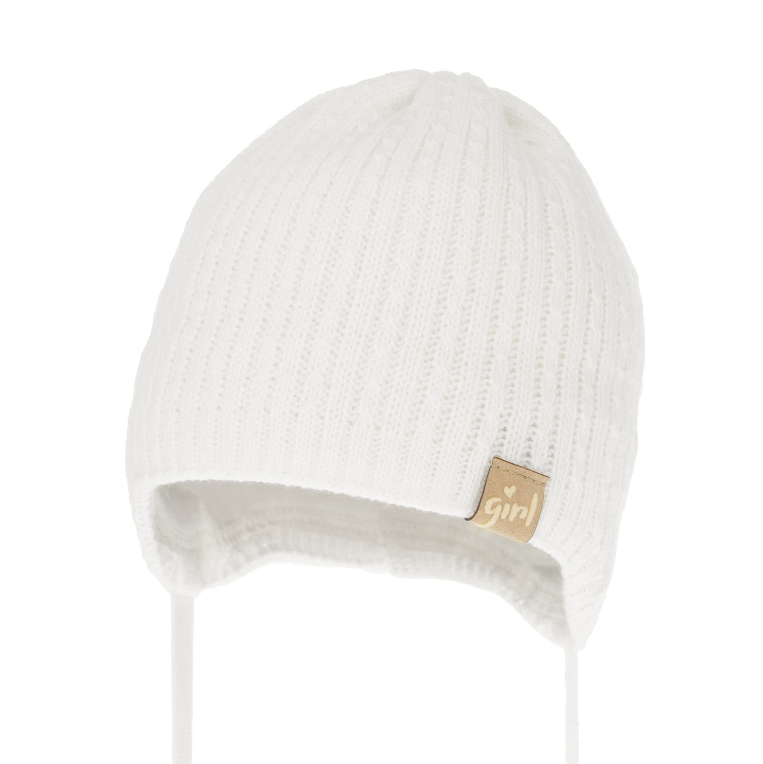 Flicka höst/vår mössa, vit, med knytband, Cheri