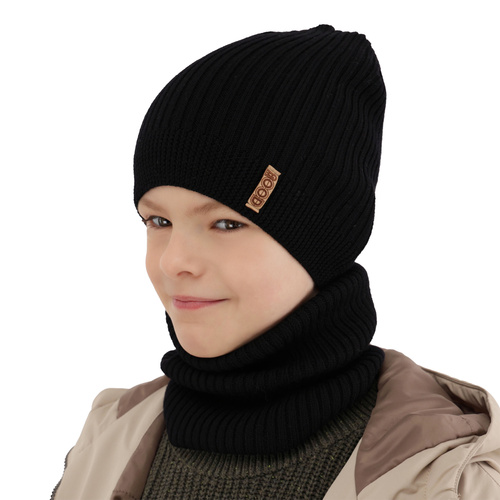 Pojke höst/vår set: mössa och tubhalsduk, grå, 100% Merino Ull, Chester