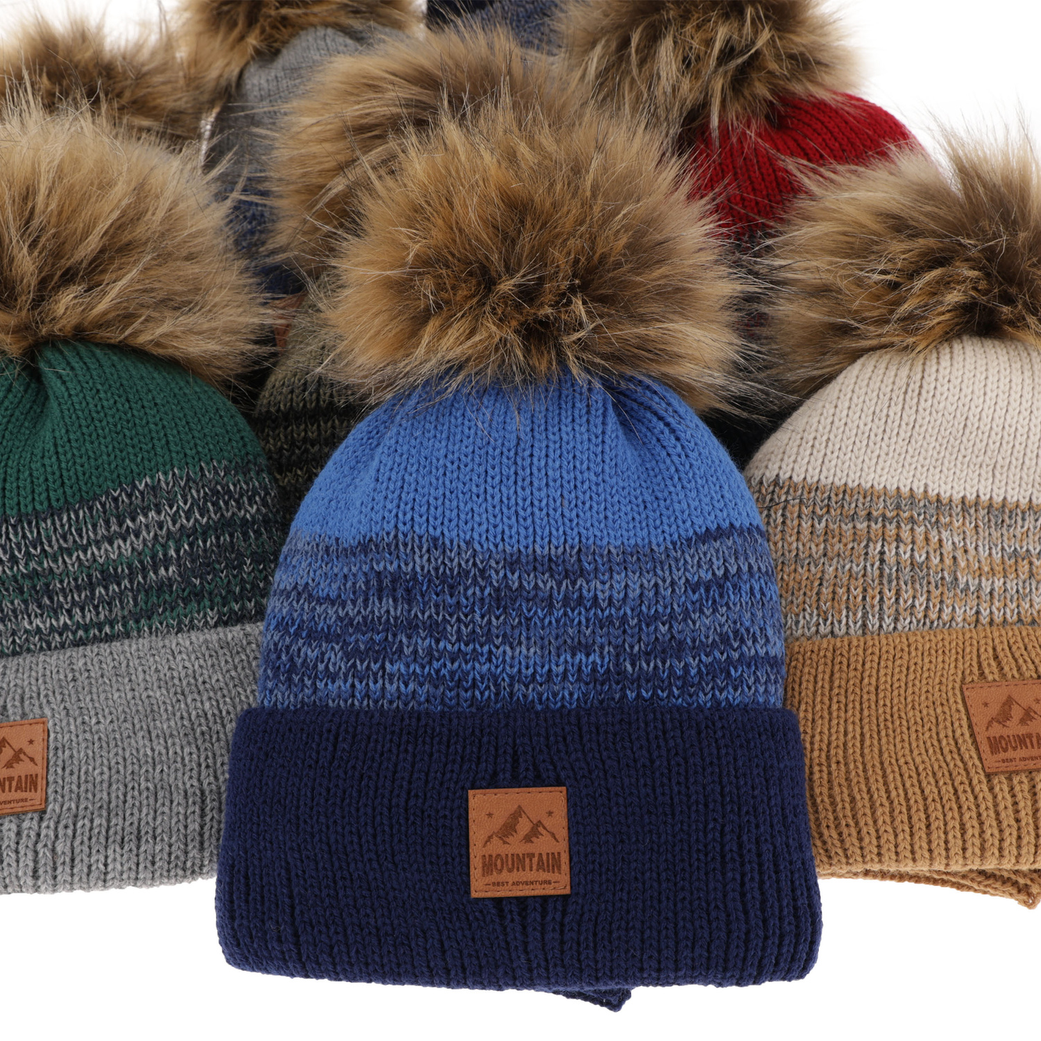 Pojke vinter set: mössa och halsduk, camel, med pompom, Buffalo